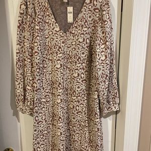 Muted Leopard Print knee length dress. Bell sleeve.